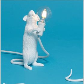 Nordic Creative Mini Animal Mouse Lamp Living Room Dining Room Bedroom Clothing Store Personalized Eye Protection Gift Resin Table Lamp (Option: White-Standing posture-US)