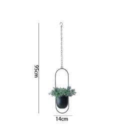 Modern Planter Flower Pot Plant Holder Metal Hanging Planter (Color: Black-rectangle)